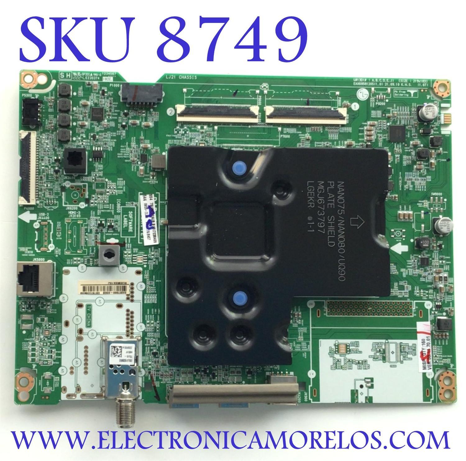 MAIN PARA SMART TV LG 4K UHD  RESOLUCION (3840 X 2160)  / NUMERO DE PARTE EBT67238409 / EAX69581205 / 2IEBT000-03EB / PANEL NC750TQG-VCKH3 / DISPLAY ST7461D01-8 VER.2.1 / MODELO 75UQ8000AUB.BUSCLKR